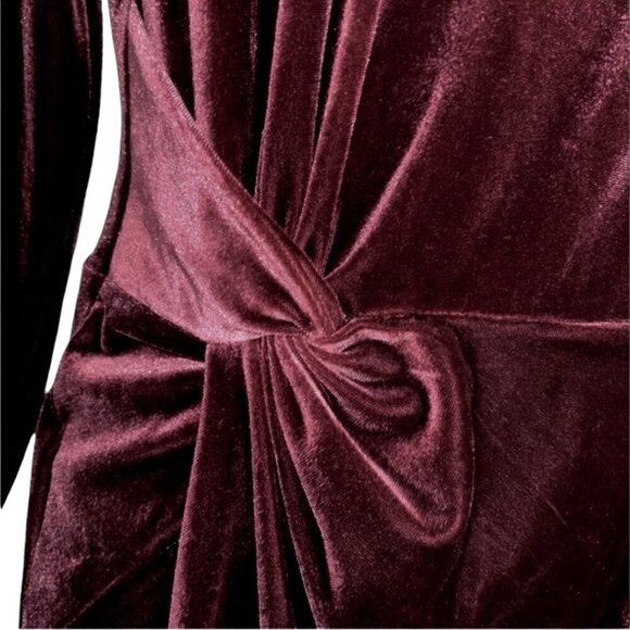 BANANA REPUBLIC Long Sleeve Stretch Velvet Twist Midi Dress in Wine Burgundy - Picture 3 of 11